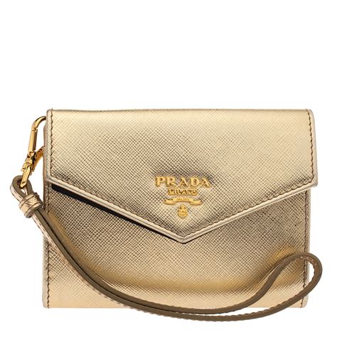 prada saffiano metallic gold leather coin purse|Prada saffiano wallet.